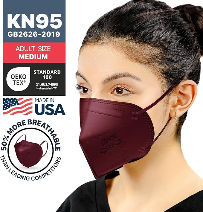 BNX KN95 Face Masks Made in USA (Adult Large, Adult Medium, Kids Small) (Earloop) (Model: E95/E95M/E95S)