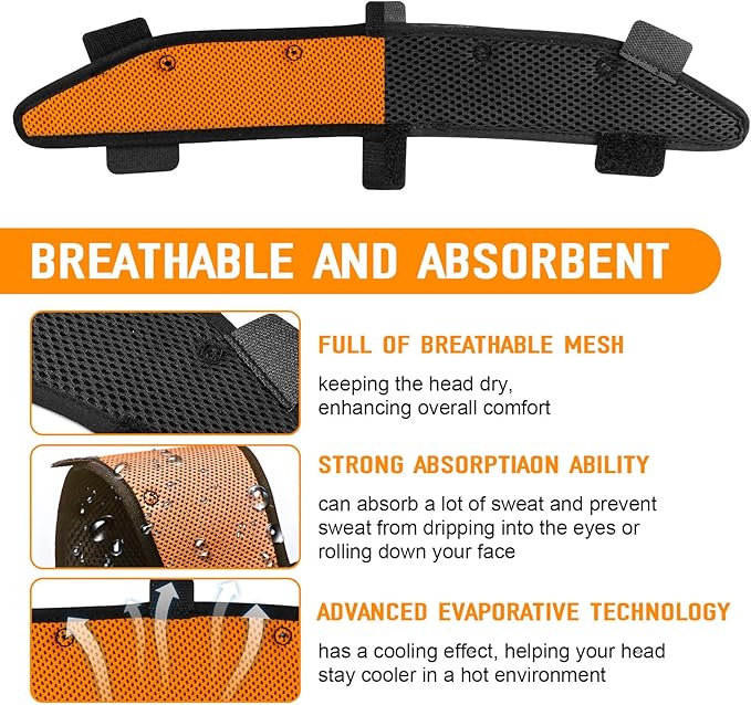 Hard Hat and Safety Helmet Sweatbands Liner Accessories, Washable Sweat Band Cooling, Suspension Replacement for Hard Hats Reusable Insert Replacement, Orange, 3 PCS