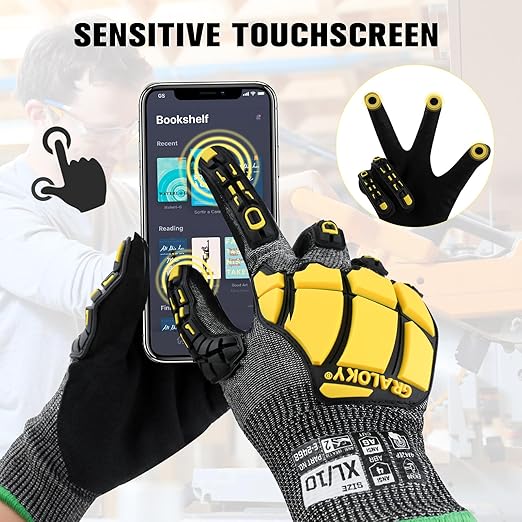 Safety Work Gloves Men Women, ANSI A6 Cut Resistant Gloves, Impact Gloves for Men Women, Touchscreen Mechanic Nitrile Coated Heavy Duty Work Glovess with TPR Protection, X-Large
