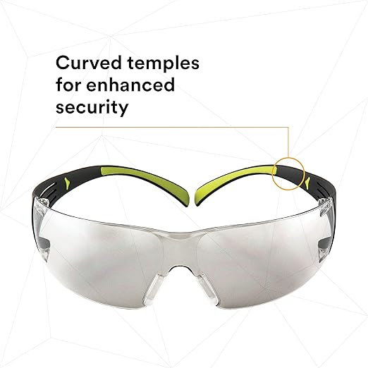 3M Safety Glasses, SecureFit, 20 Pack, ANSI Z87, Anti-Scratch Indoor/Outdoor (I/O) Mirror Lens, Green/Black Frame, Flexible Temples