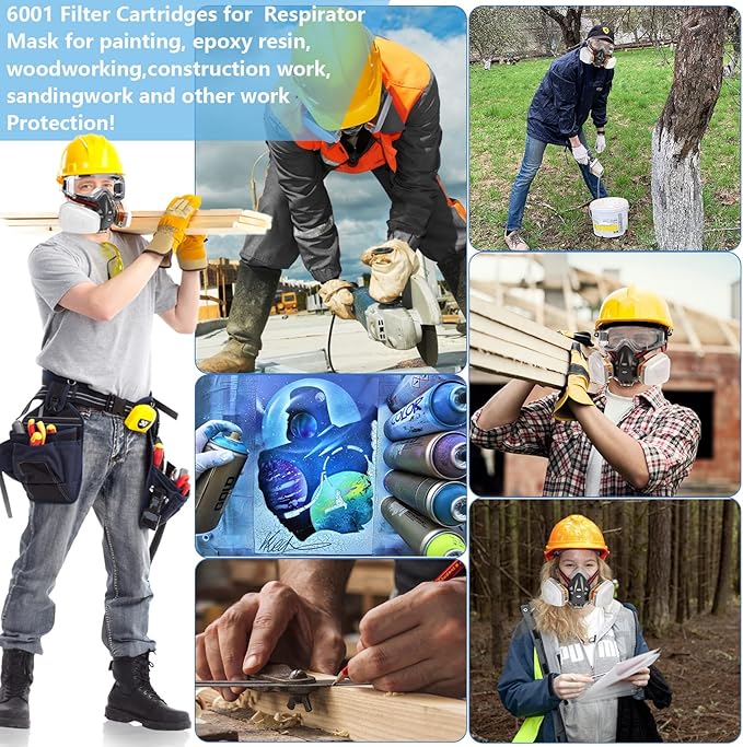 Respirator Mask with Filters, Reusable Half Face Cover Gas Mask with Safety Glasses Professional Breathing Protection Against Painting/Chemicals /Organic Vapors Perfect for Painters and DIY Project