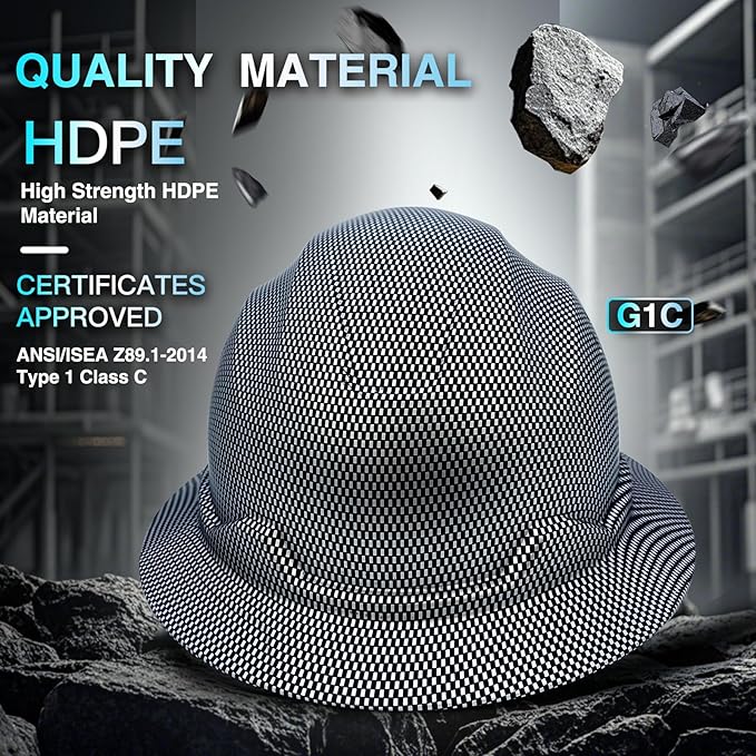 SBD-G1C Construction Full Brim Safety Helmet HDPE Hard Hat Vented Hardhats Sunshade Carbon Fiber Pattern Industrial Work Certified ANSI/ISEA Z89.1