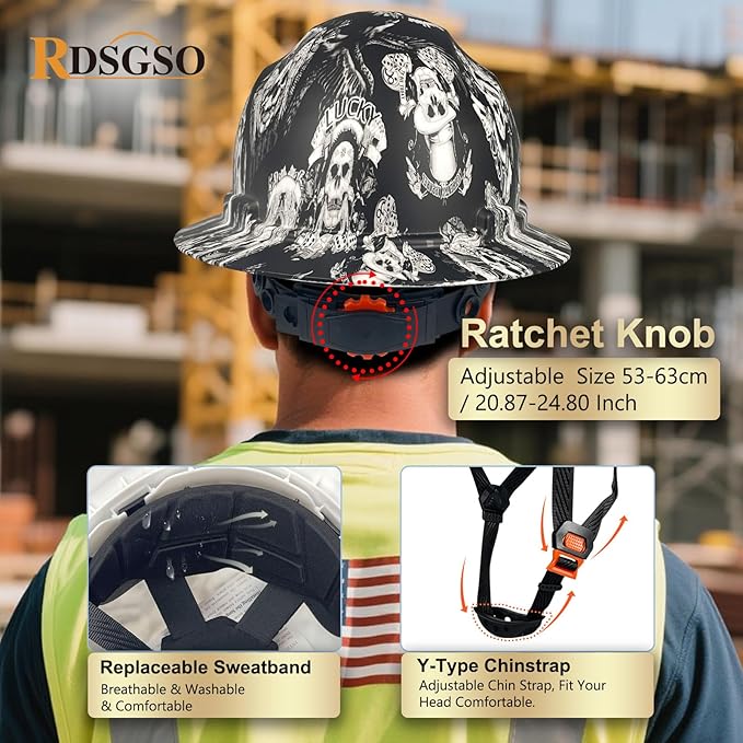 Full Brim Hard Hats ANSI/ISEA Z89.1 Type I Class E Certified 6-Point Suspension Lightweight Vented Adjustable Safety Helmet for Construction Industrial