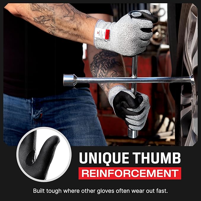 NoCry Professional Cut Resistant Work Gloves for Men and Women with Firm Grip and Waterproof Palms — Touchscreen Tips & Reinforced Thumb — Ideal for Cutting, Slicing and Dicing