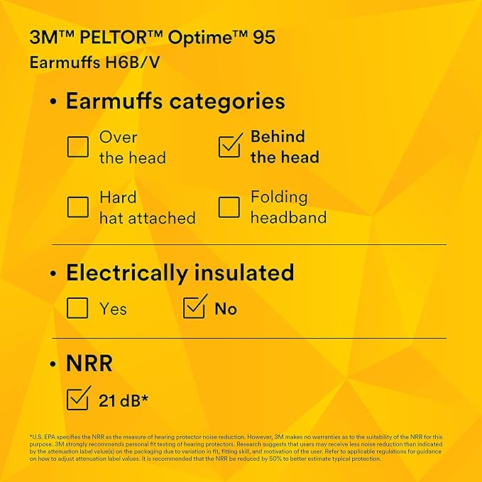3M PELTOR Hearing Protection Optime 95 Earmuffs, Adjustable Earcups, E-A-Rfit Compatible, Stainless Steel