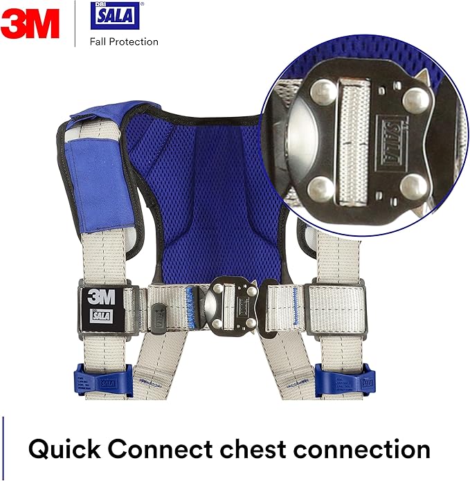 3M DBI-SALA ExoFit X100 Comfort Vest Safety Harness Fall Protection, OSHA, ANSI, General Purpose, 1 D-Ring Connection, Quick Connect Leg and Chest Buckles, Zinc Plated Steel, 1401022, Large