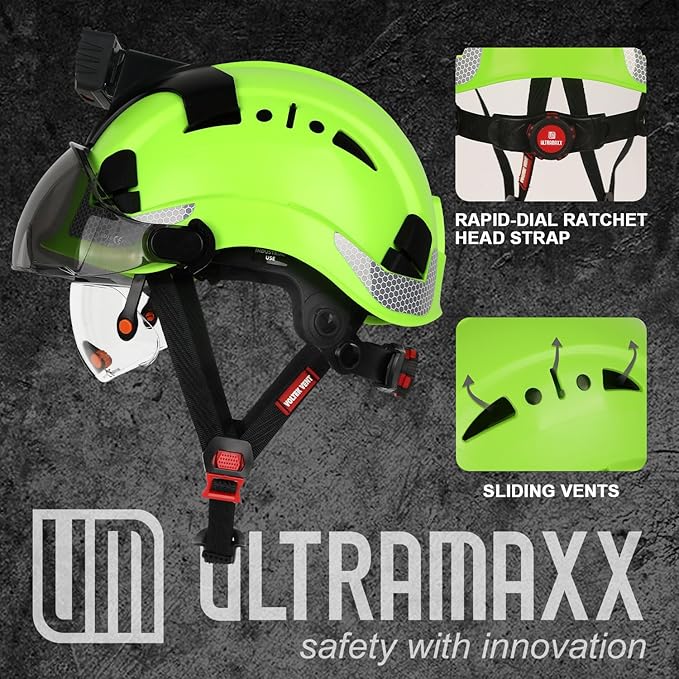Safety Helmet Hard Hat with Detachable Headlamp Light and Visor Construction Hardhats for Men ANSI/ISEA Z89.1 Certified