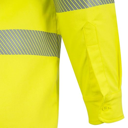 Oberon FR Arc Rated Hi Vis Button-Up Safety Shirt For Men - Flame Resistant & Reflective - 10 Cal - Class 3 - Hi Vis Yellow