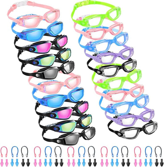 Xuhal 20 Pack Swimming Goggles Bulk Adult Anti Fog UV Protection No Leaking Wide View Goggles for Women Men Youth Multicolor