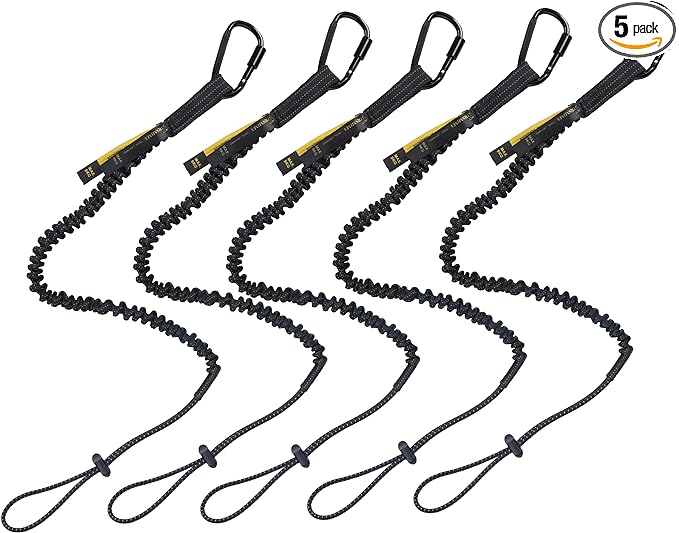 TRSMIMA Safety Tether Tool Lanyard - 5 Pack Stretch Strap Safety Fall Protection Tools Leash with Screw Lock Carabiner Clip
