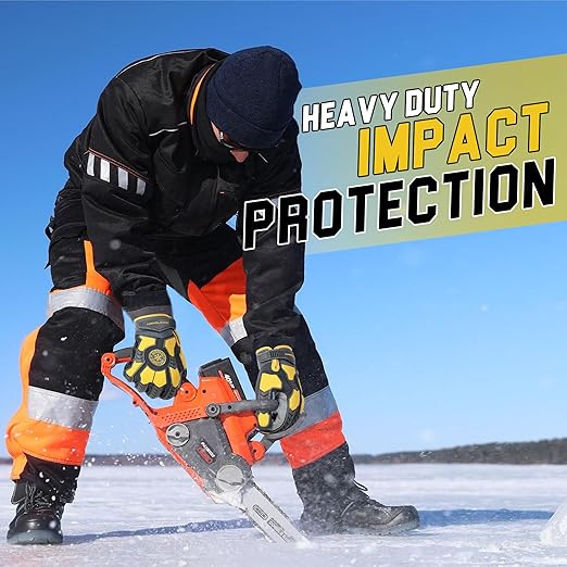 HANDLANDY Winter Cut Resistant Men Impact Resistant Work Gloves, Padded Palm Grip Heavy Duty Working Glove (Large, Yellow)
