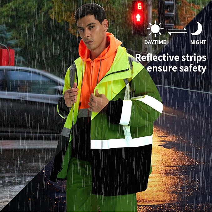 SRsafety High Visibility Rain Gear, Class 3 High Visibility Work Rain Gear for Men, Construction Rain Suits