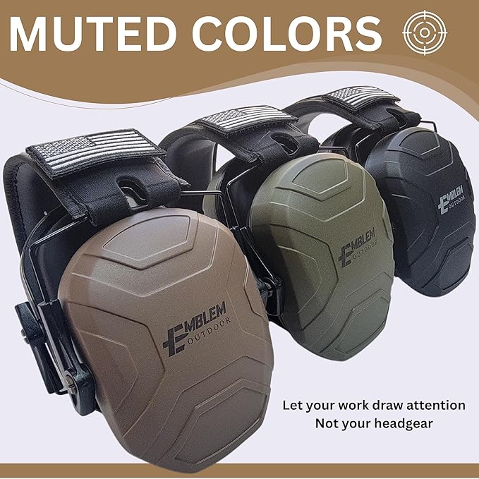 Shield XT Shooting Ear Protection for Gun Range | NRR 24dB | Construction Hearing Protection for Adults and Kids | Slim Noise Reducing Ear Muffs for Sport and Safety (Brown) by Emblem OD