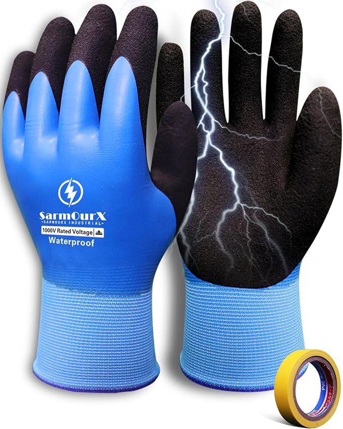 Electrician Insulated Gloves 1000V High Voltage, Waterproof for Palm Rubber Non-Slip Electrical Gloves