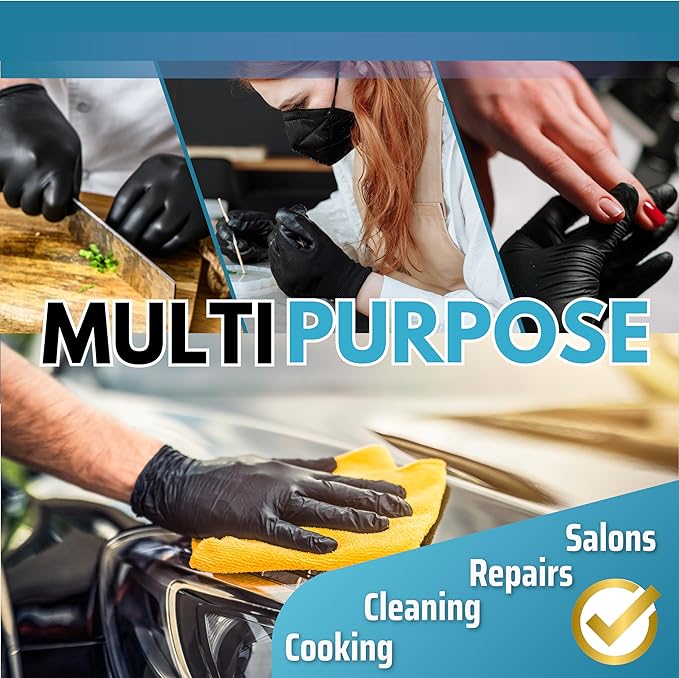 Black Disposable Gloves, Black Vinyl Gloves, 4.5-Mil, Latex Free, Powder Free for Cooking, Cleaning & Food Prep