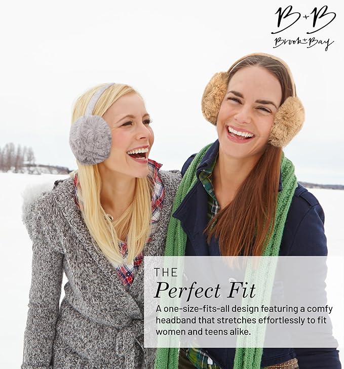 Brook + Bay Ear Muffs Winter Women - Stay Warm with Winter Ear Muffs for Women - Adjustable Fluffy Folding Earmuffs - Fuzzy Faux Fur Earmuff Foldable - Women's Earmuffs