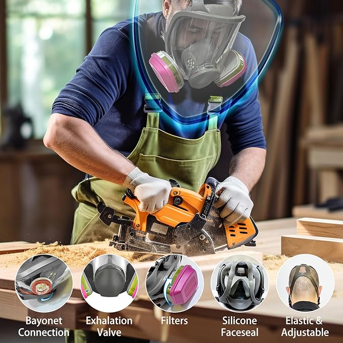 Reusable full Face Cover, Full Face Respirator Mask, Organic Vapor Gas Mask with Activated Carbon Filters
