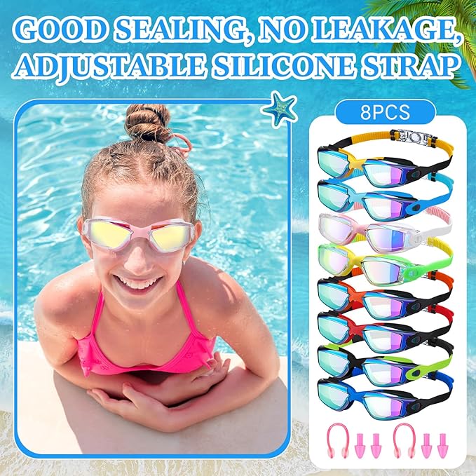 Konohan 8 Pack Kids Goggles Swim Goggles for Adult Kids Swimming Glasses Anti Fog Silicone No Leak Pool Glasses