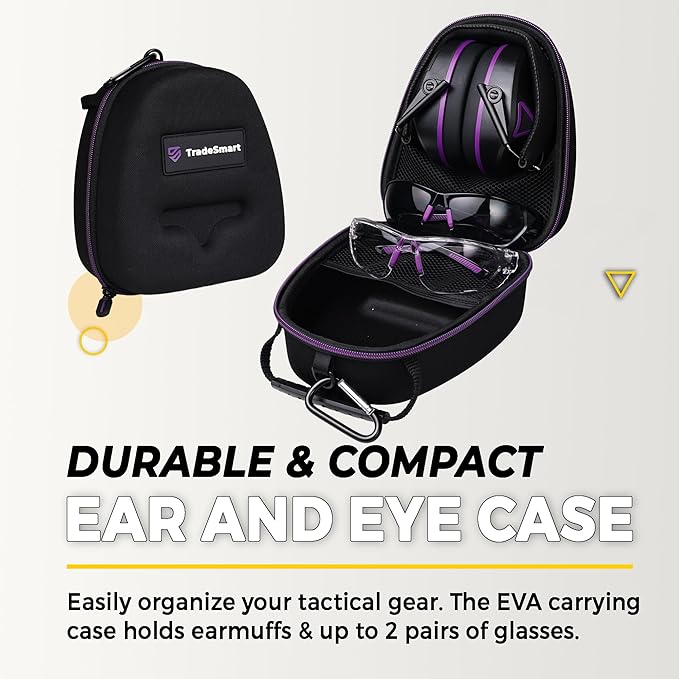 TradeSmart Complete Shooting Eye and Ear Protection: Electronic Earmuffs for Shooting, Range Glasses & Hard Carrying Case
