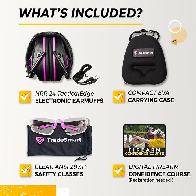 TradeSmart Complete Shooting Eye and Ear Protection: Electronic Earmuffs for Shooting, Range Glasses & Hard Carrying Case