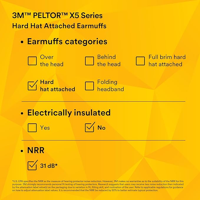 3M PELTOR Ear Muff Hearing Protection, X5 Series, Noise Protection NRR 21 dB, Construction, Manufacturing, Automotive