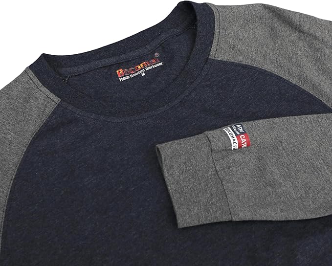 BOCOMAL FR Shirts Two-Tone Crew for Summer 4oz EX Lightweight Flame Resistant Long Sleeve Work T-Shirt Base Layer