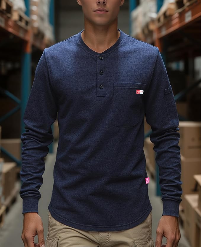 TICOMELA FR Shirts for Men Heather Series 6oz Flame Resistant T Shirt NFPA2112 CAT2 Fire Retardant Henley Shirts