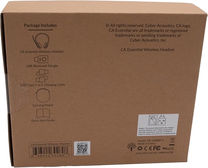 Cyber Acoustics Professional Wireless Headset with AI Noise Cancelation (HS-1500BT II) - Includes ANC and AI-Powered Noise Canceling Tech for Professional Sounding Calls, USB-C Bluetooth Dongle