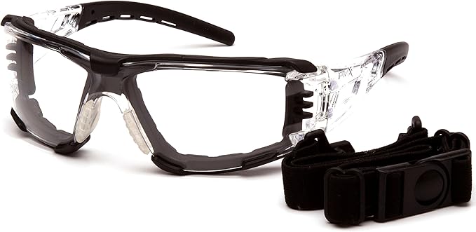Pyramex Safety Fyxate Safety Glasses, Clear H2MAX Anti-Fog Lens with Foam Padding