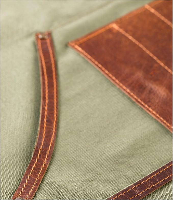 Cross Back Canvas Aprons With Pockets |Adjustable Leather Strap|Work Apron|Chef Apron|Woodworking, Grilling