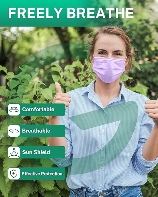 Disposable Face Masks Made in USA, 4 Ply for Families, Students, Breathable All-Day Wear & Safety, FSA HSA Eligible, ASTM Level 3 Medical Grade, 100 Pack Individual Wrap, Serene Spectrum