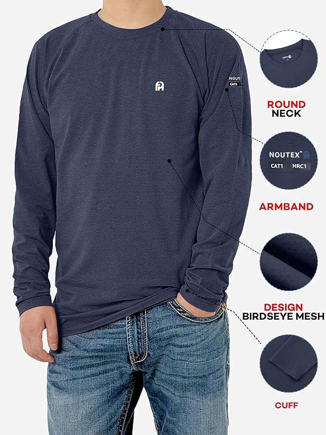 FR Shirts for Summer 5.5oz Birdseye Mesh Design Modacrylic Fabric Lightweight Flame Resistant Long Sleeve Shirt for Men CAT1