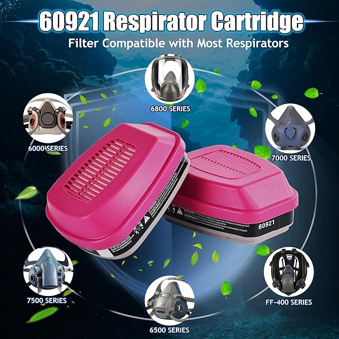60921 Respirator Cartridge, Pink, 3 Pair, Activated Carbon, Cotton
