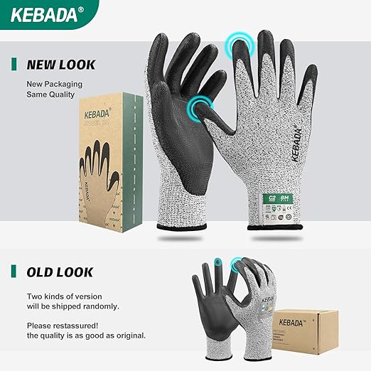 Kebada Cut Resistant Gloves, ANSI A2 Cutting Glove, PU Coated, Touchscreen, Multi-Purpose Model C2, 6 Pairs, Medium