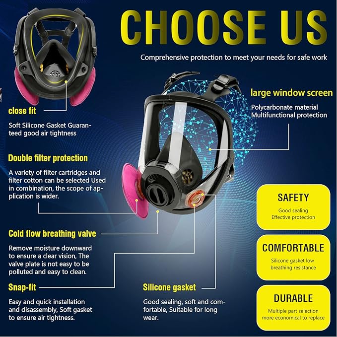 Gas Masks Survival Nuclear and Chemical, Full Face Gas Mask with Activated Carbon Filter