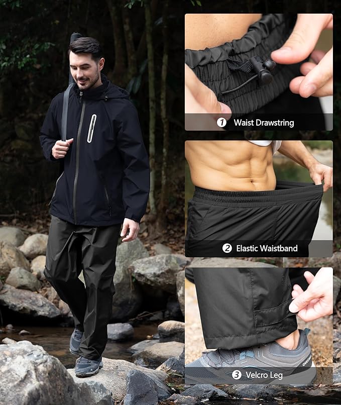 SWISSWELL Men's Waterproof Golf Rain Suit Rain Gear Jacket and Pant Outdoor Lightweight Hooded Raincoat
