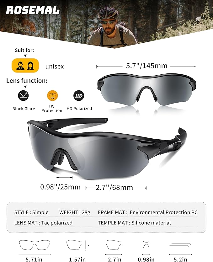 Polarized Sports Sunglasses for Men Women Youth Baseball Running Fishing Tennis Golf Cycling Driving Motor TAC UV400 TR90