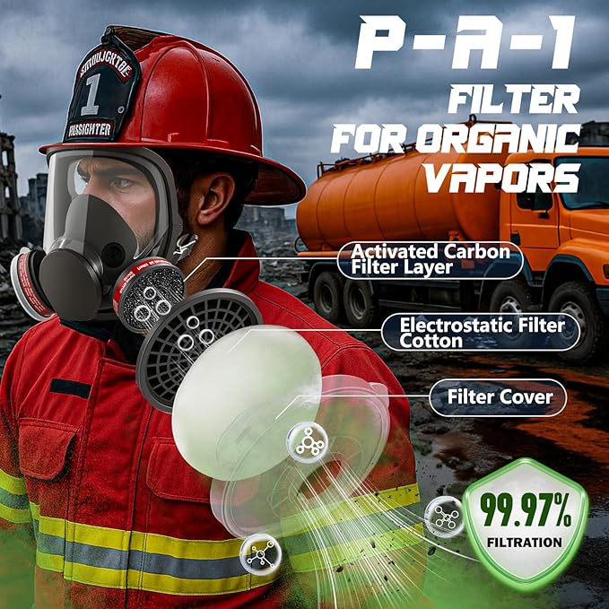 Full Face Respirator Mask with Filters - 2 Pack 6800 Gas Mask with 60921 & P-A-1 Activated Carbon Filter,Reusable Dust Mask Filter Against Gases/Dust/Organic Vapor,for Spray Paint/Sanding/Welding