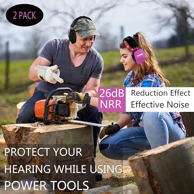 PROHEAR 016 Shooting Ear Protection Earmuffs 2 Pack, NRR 26dB for Gun Range, Hunting -Blue+Pink