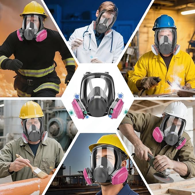 Full Face Respirator Mask with Filters - 6800 Gas Mask with 60921 & P-A-1 Activated Carbon Filter,Reusable Dust Mask Filter Against Gases/Dust/Organic Vapor,for Spray Paint/Sanding/Welding