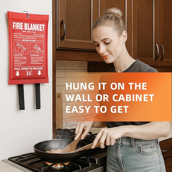 Fire Blanket 6 Pack - 40" x 40" Prepared Emergency Fire Blanket for Home and Kitchen, RV, Grill, Fireplace, Safe & Easy for Young Adults and Elderly Living Alone