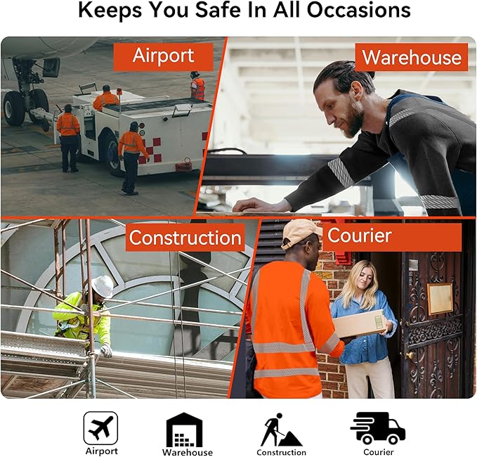 ProtectX High Visibility Long Sleeve Shirts Reflective Hi Vis Safety Shirt for Men Women Class 2-3 Construction Shirt 1 Pack