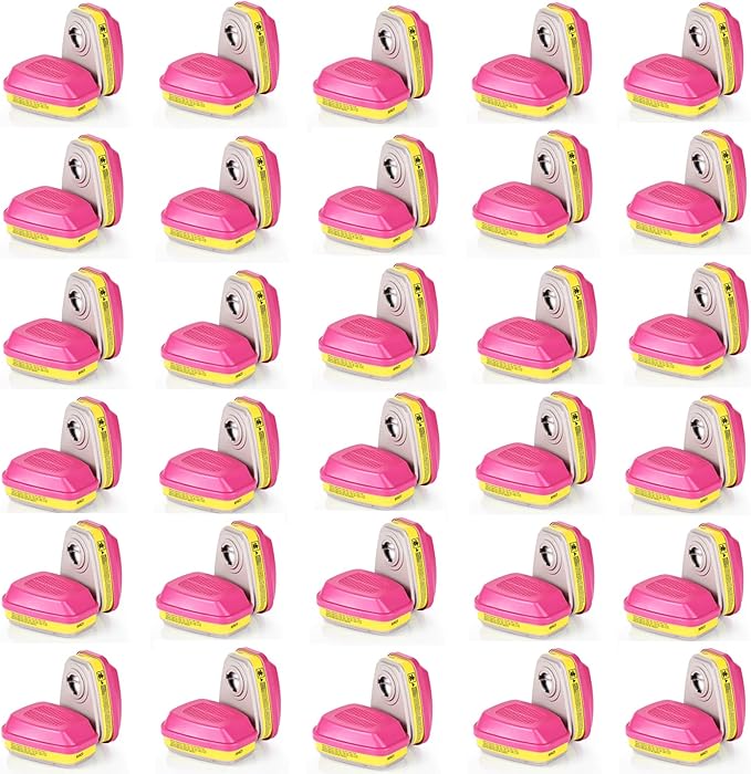 30 Pairs 60923 Respirator Cartridges, 60923 Respirator Filters, Gas Mask Filter, Particulate Filter Fit for 6000, 7000 Series Respirators, Against Acid Gases, Particulates, Dust