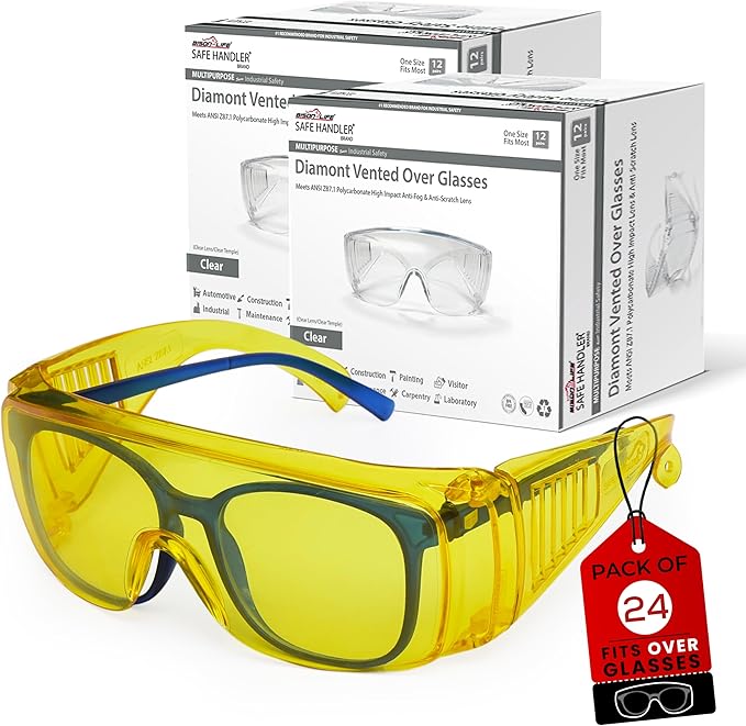 BISON LIFE Diamont Vented Over Glasses Safety Glasses | Meets ANSI Z87.1, Impact Resistant Polycarbonate Lens