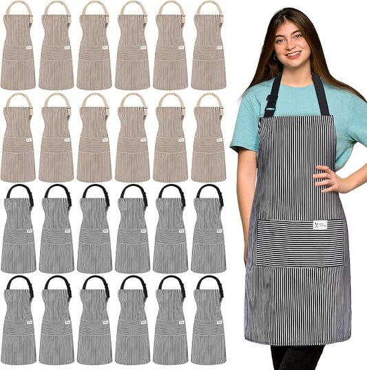 Janmercy 24 Pcs Aprons for Women Men with 2 Pockets Linen Cooking Kitchen Apron Adjustable Bib Chef Apron Bulk Aprons Unisex