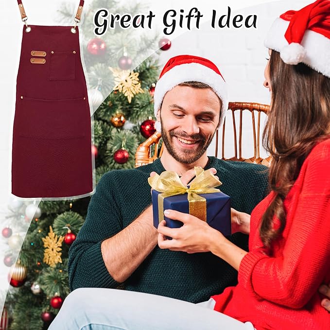 Canvas Aprons, Kitchen Chef Aprons, Work Aprons for Men Women, Adjustable Strap Aprons with 3 Pockets