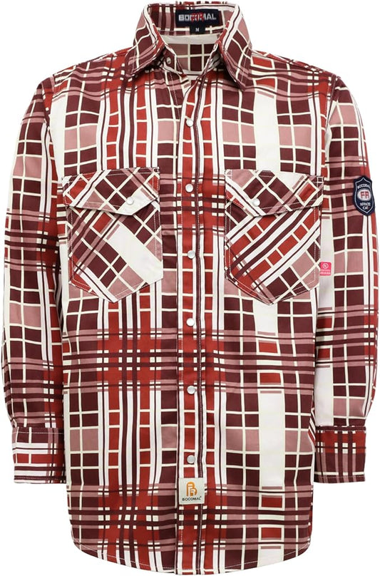BOCOMAL FR Shirts Flame Resistant NFPA2112/CAT2 6.5oz Light Weight Printed Fire Retardant Plaid Shirt
