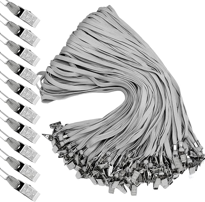 Hoolerry 300 Pcs Lanyards Clips Bulk for ID Name Badge Holder Lanyards Flat with Swivel Hook for Office School(Gray)