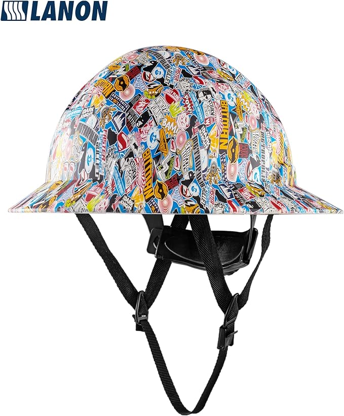 LANON Full Brim Hard Hat, OSHA Construction Work Approved, Premium Multicolor Design, FRP Safety Helmet with 4 Point Adjustable Ratchet Suspension, Class C