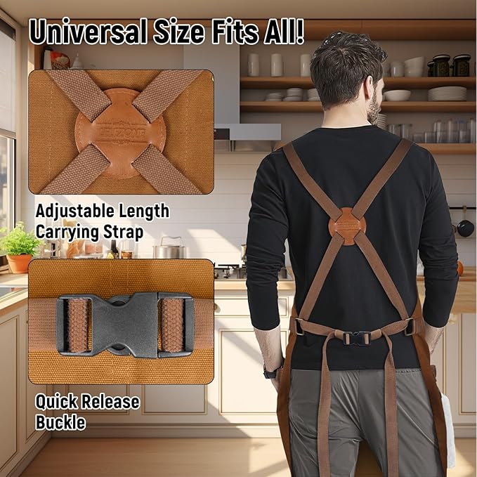 Professional Chef Apron, 100% Cotton Canvas, Perfect for Cooking, Grilling, BBQ, and Kitchen Work, Durable & Stylish